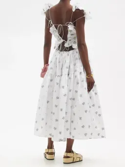 Cecilie Bahnsen Livia Embroidered Tie Back Dress in White Size 8 for rent on The Volte - image 2