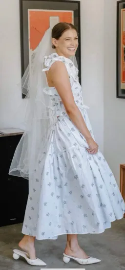 Cecilie Bahnsen Livia Embroidered Tie Back Dress in White Size 8 for rent on The Volte - image 3