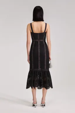 Self Portrait Black Cord Lace Insert Midi Dress Size 10 for rent on The Volte - image 2
