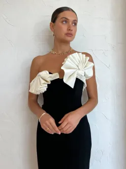 Rachel Gilbert Lavina Midi Dress Black/White Size 1 / AU 8 for rent on The Volte - image 4