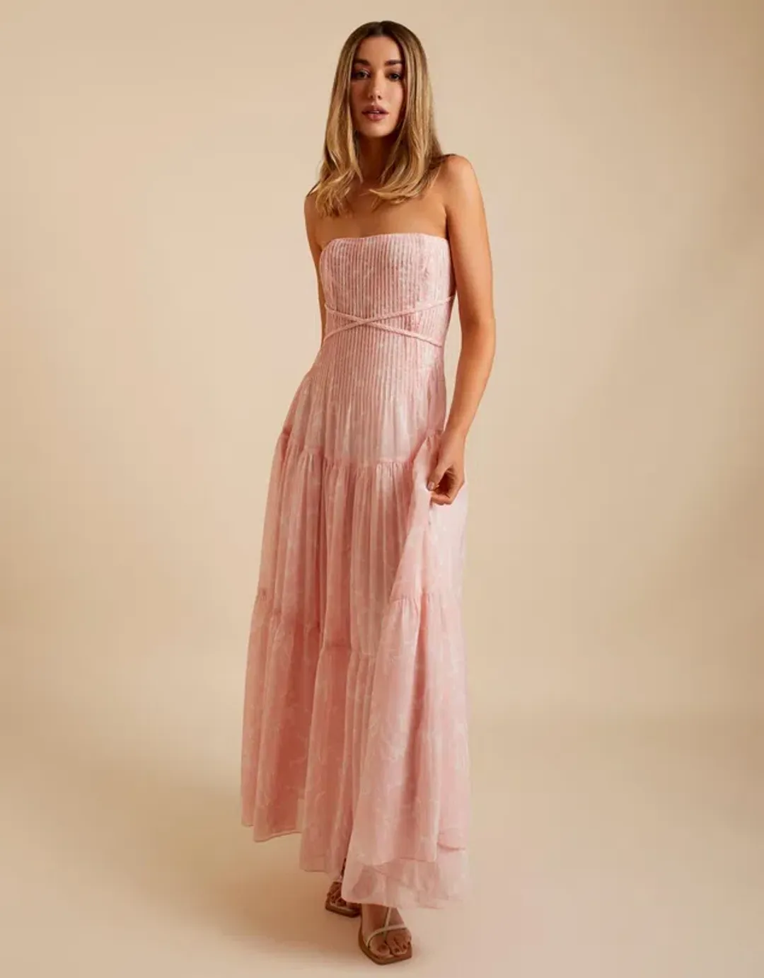 Lover Marigold Pleated Maxi Dress Pink Size 8 for rent on The Volte - main image