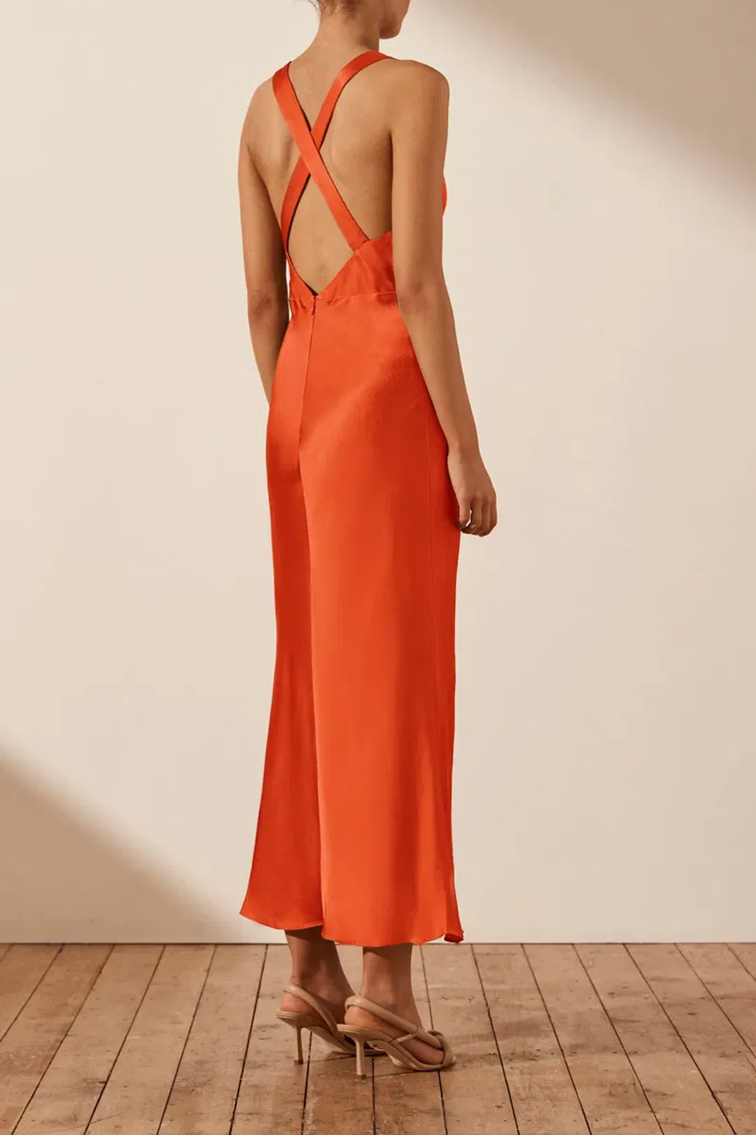 Shona Joy Milo Plunge Cross Back Dress Hibiscus Size 10 for rent on The Volte - main image