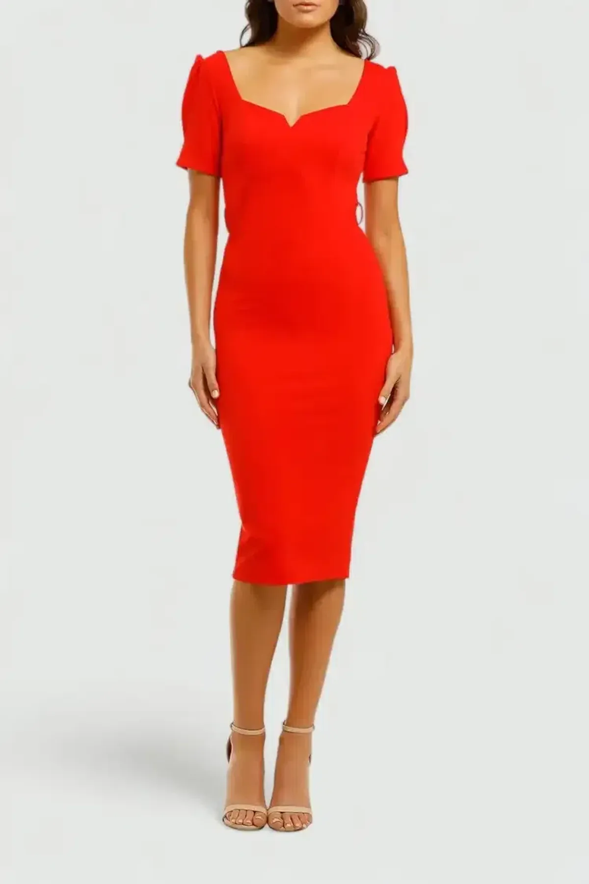 Pasduchas Cascade Sleeve Midi Dress Poppy Red Size 12 - Image 1