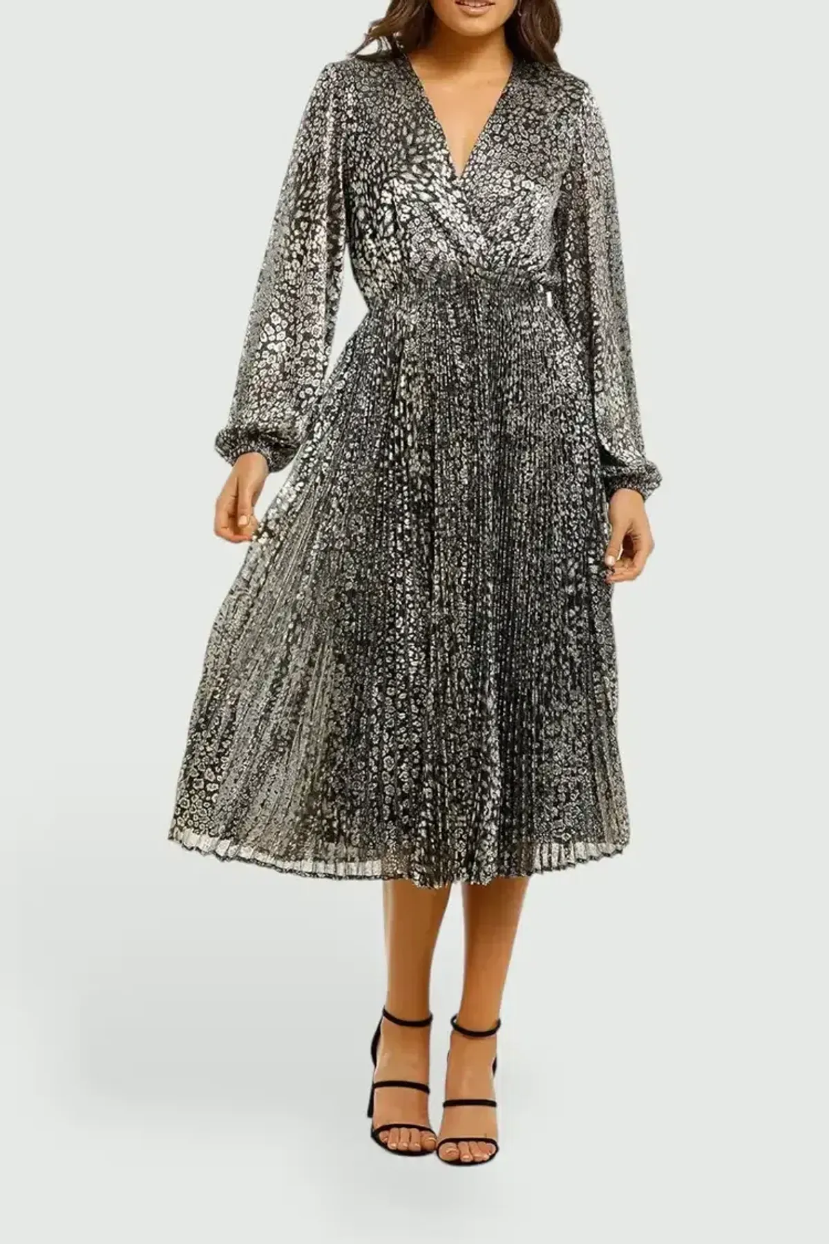 Rebecca Vallance Vienna Midi Dress Gold Print Size 8 - Image 1