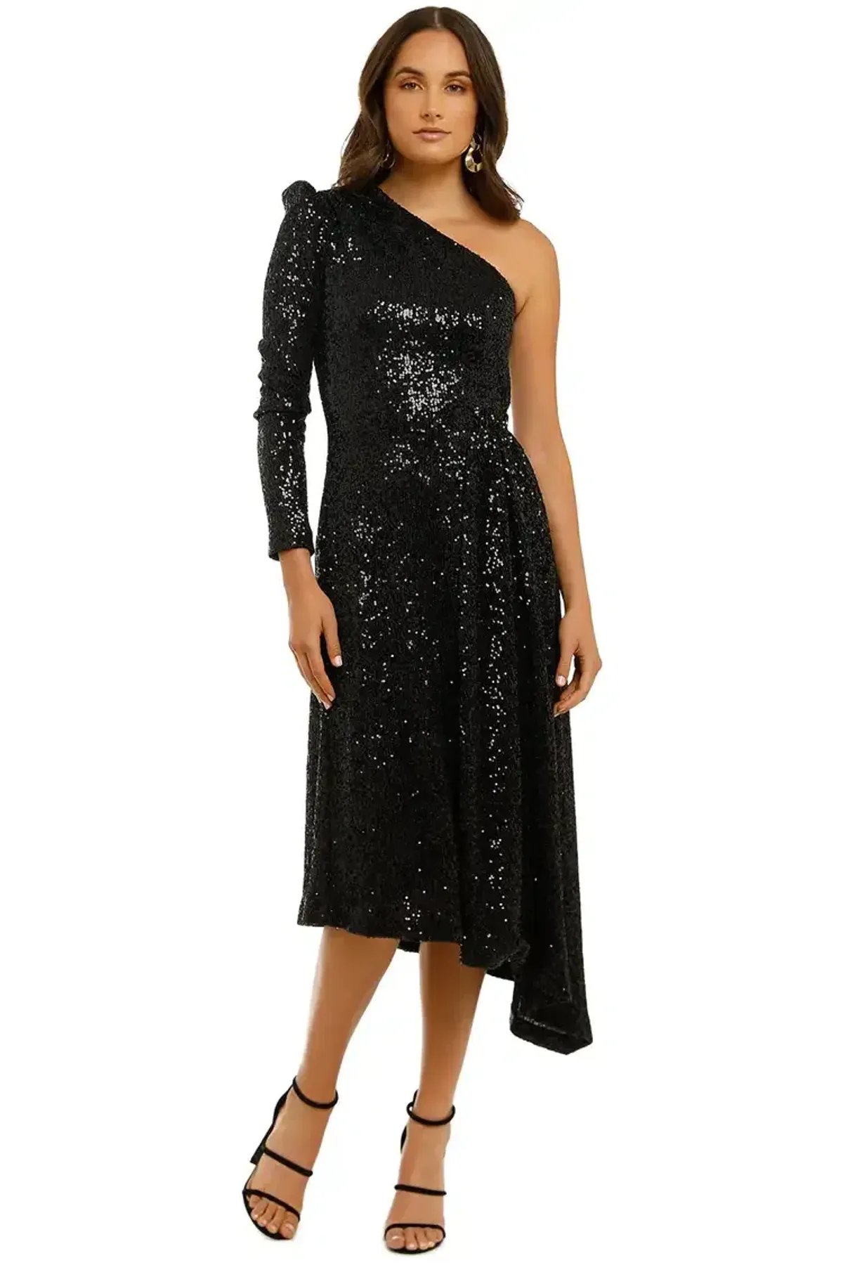Rebecca Vallance Mona 1 Sleeve Midi Dress Black Size 6 - Image 1