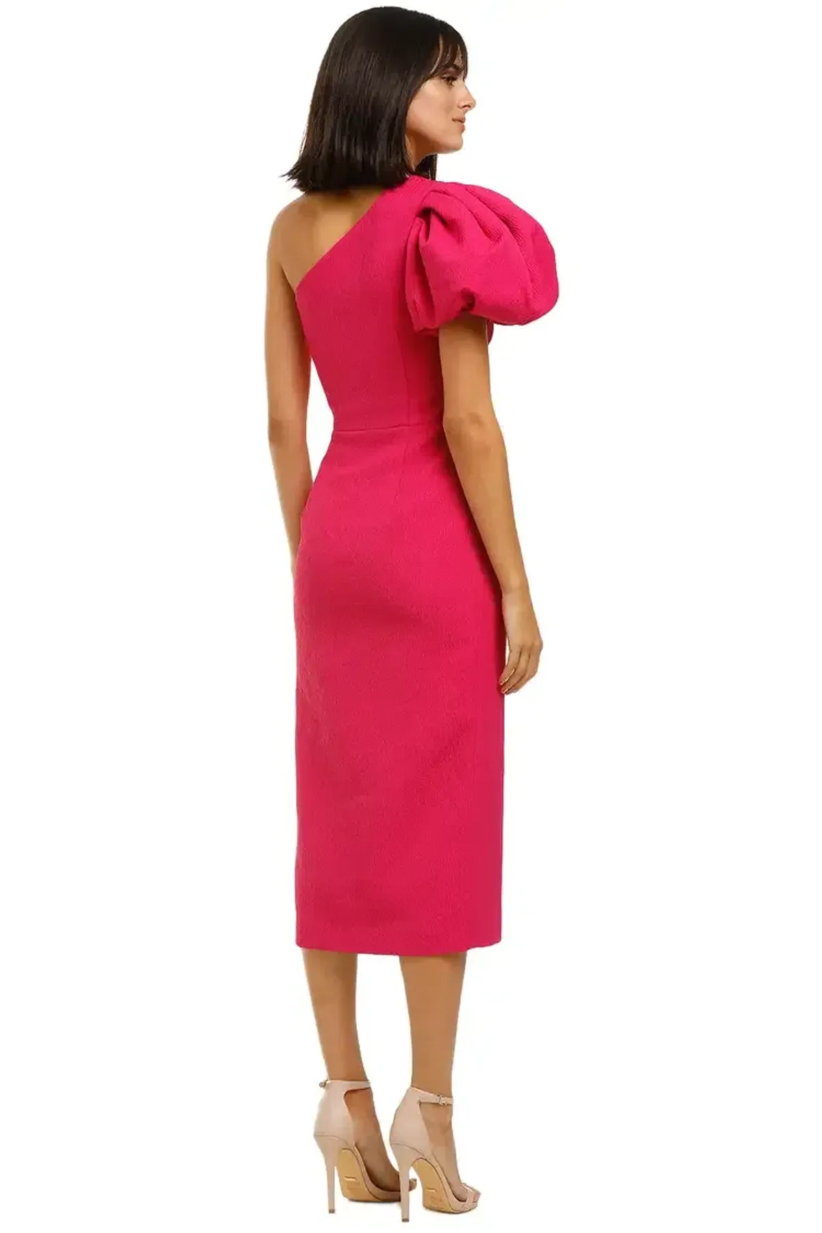 Rebecca Vallance Natalia One Sleeve Midi Dress Magenta Fuschia Pink Size 14 - Image 3