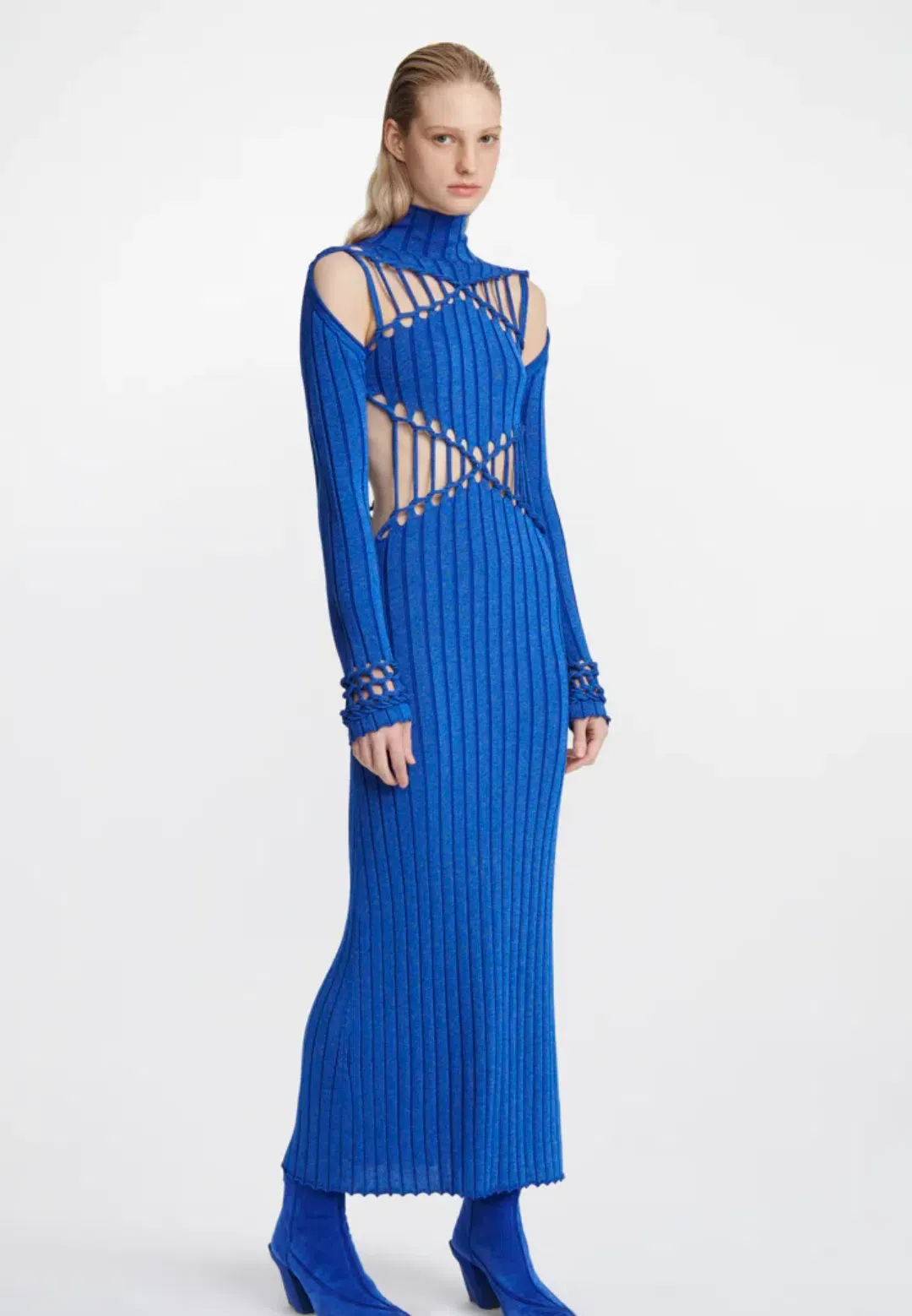 Dion Lee Braid Reflective Dress Blue Silver Size 8 for rent on The Volte - main image