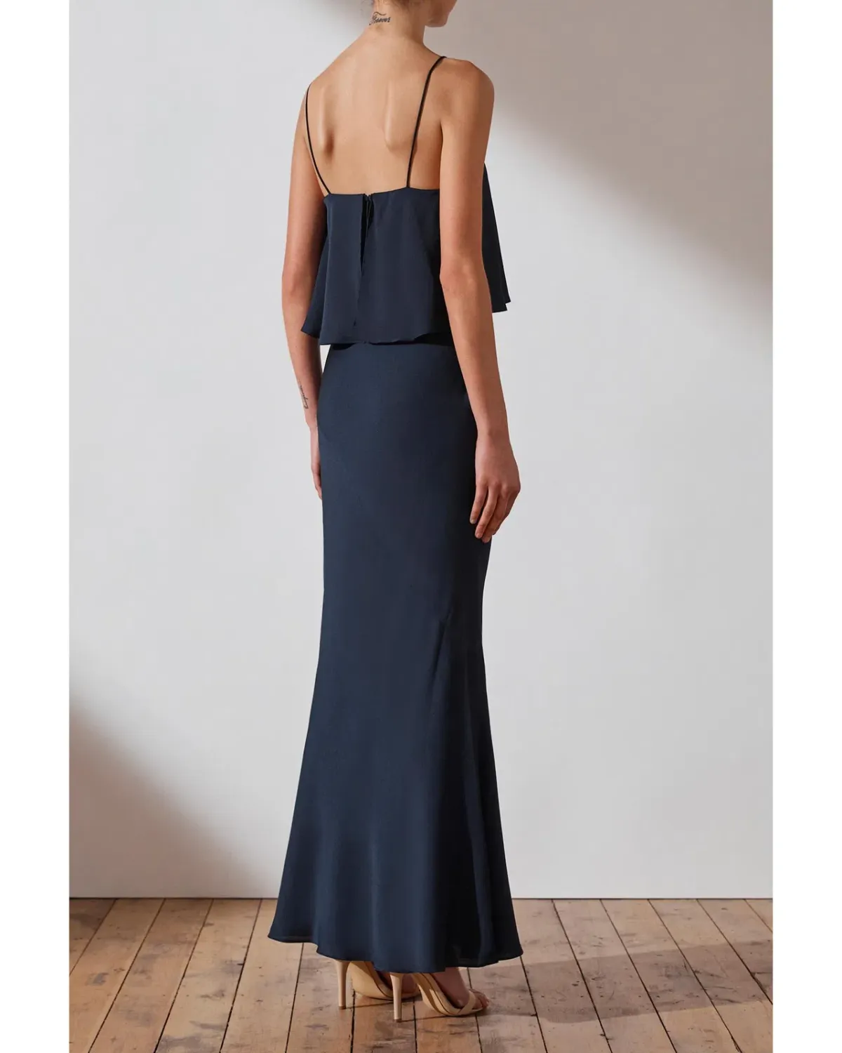 Shona Joy Bias Frill Slip Maxi Dress Navy Size 8 - Image 3