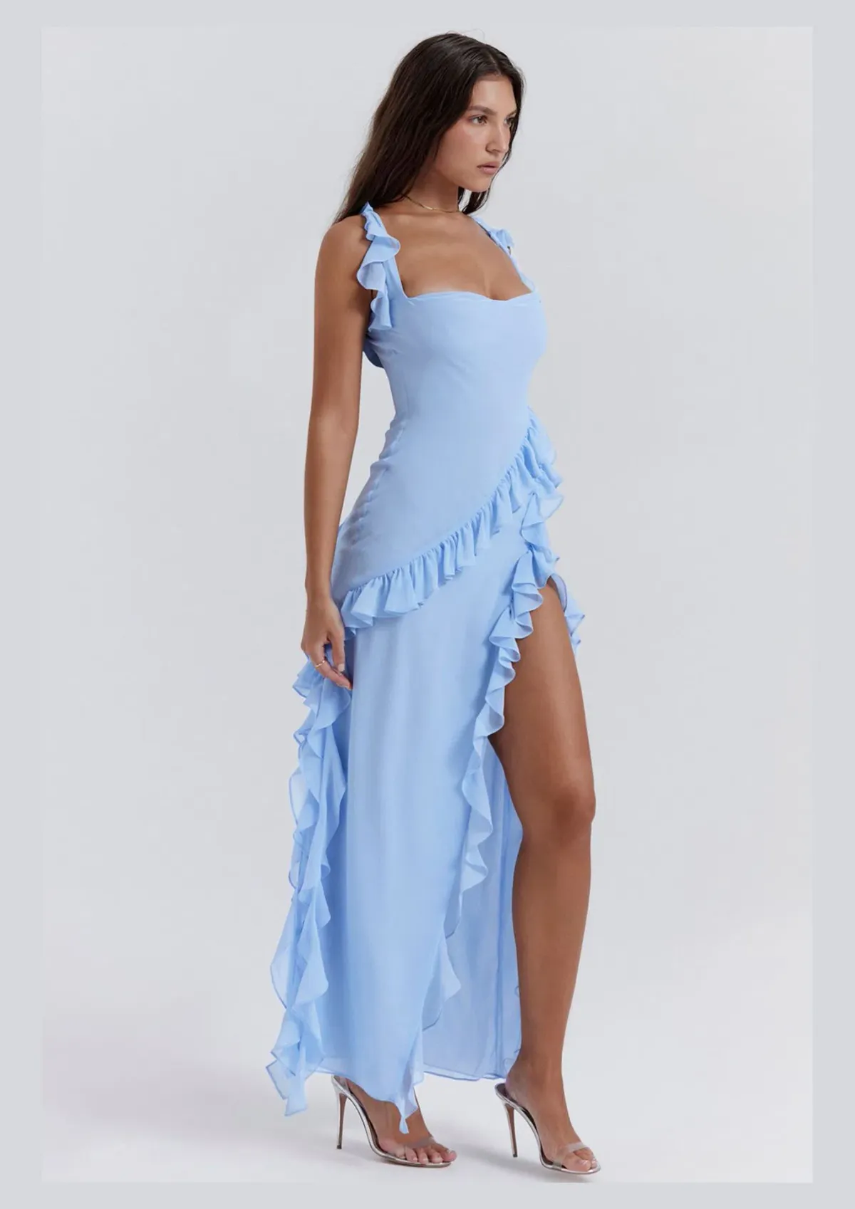 House Of CB Ariela Ruffle Dress Blue Size 8 - Image 1