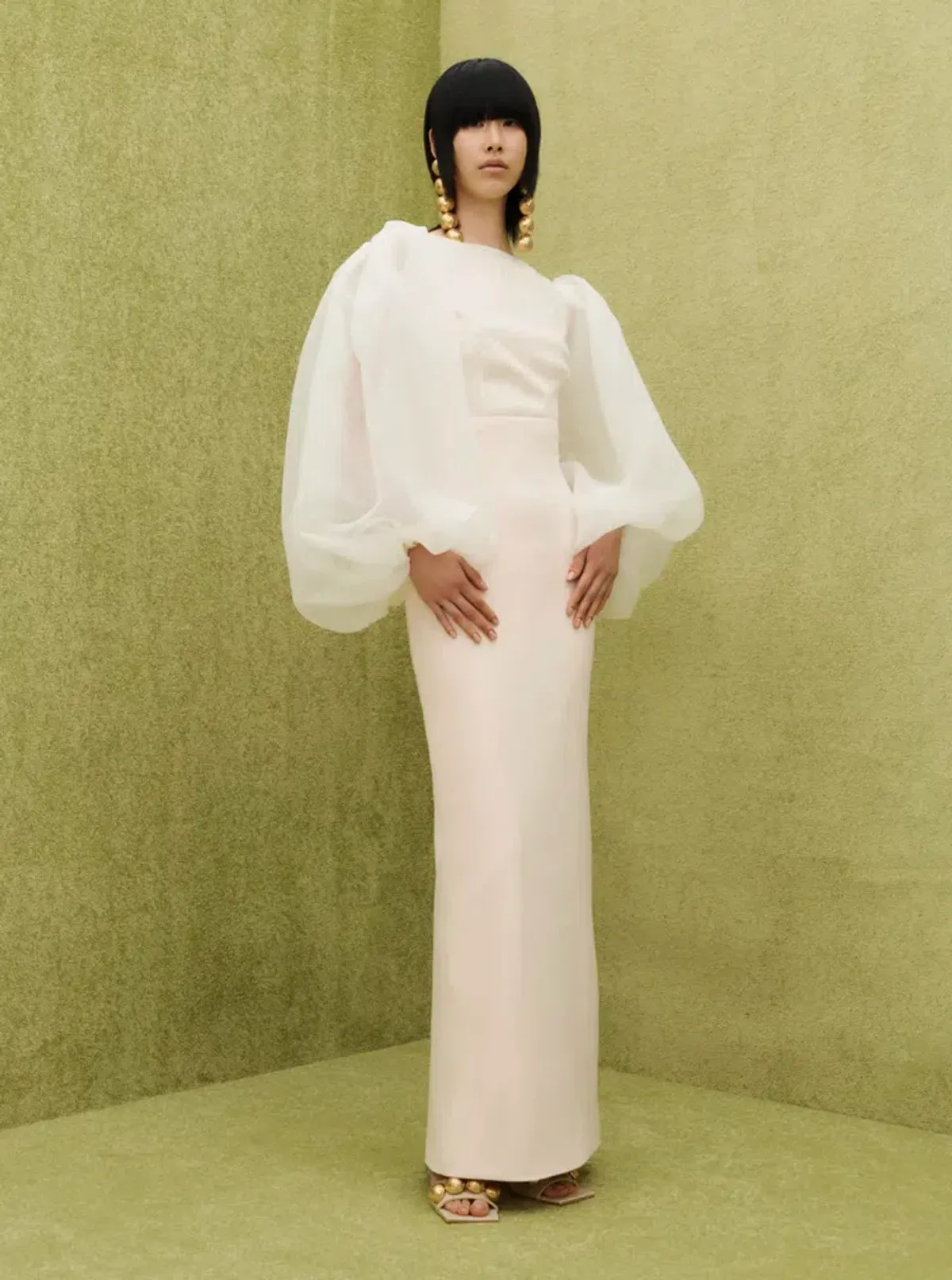 Solace London Ziya Puff Sleeve Evening Dress Ivory Size 8 - Image 2