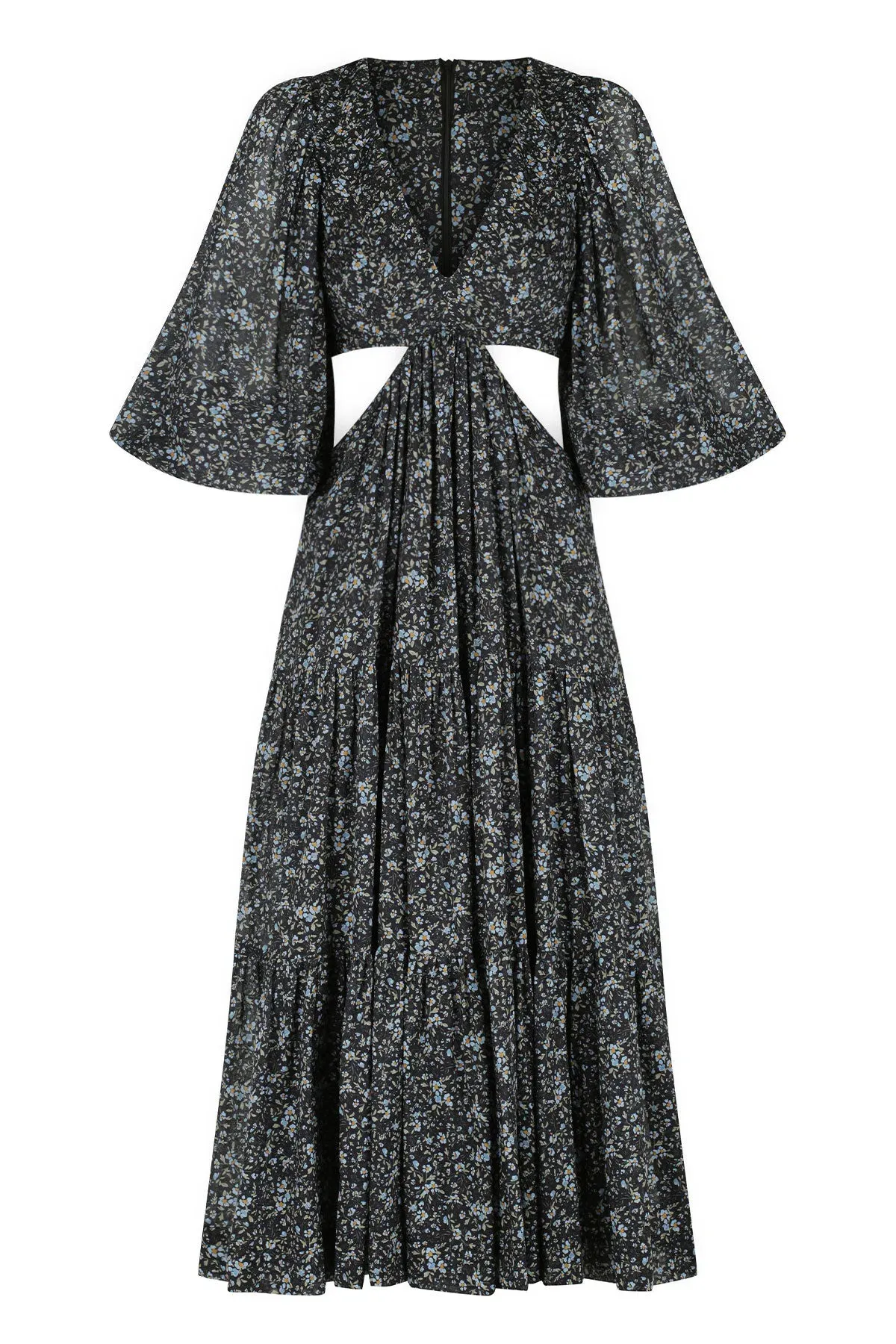 Shona Joy Denise Pin Tuck Cut Out Balloon Sleeve Midi Dress Floral Size 10 - Image 4