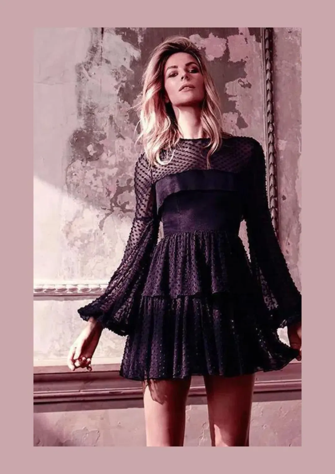 Alex Perry Valerie Bell Sleeve Ruffle Mini Dress Black Size 6 for rent on The Volte - main image