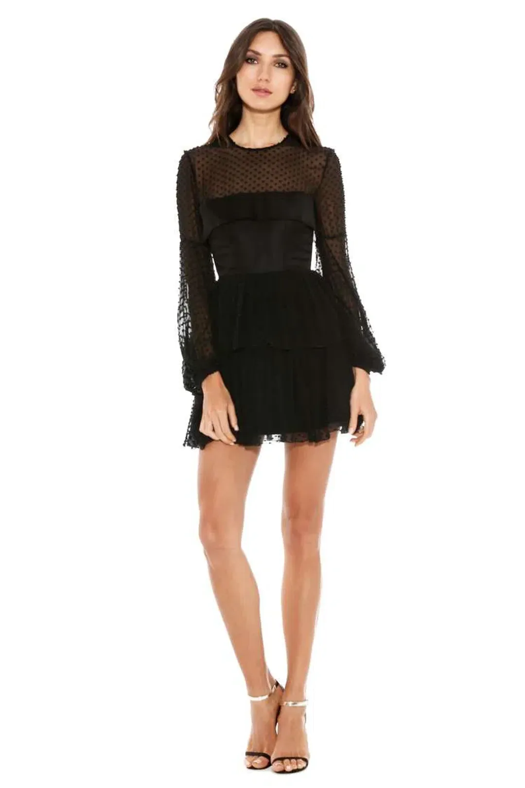Alex Perry Valerie Bell Sleeve Ruffle Mini Dress Black Size 6 for rent on The Volte - main image