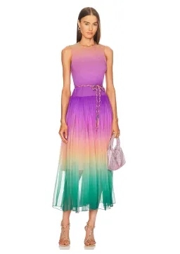 Zimmermann Cira Shirred Midi Dress Green Purple Ombre Size 1 / AU 10 for rent on The Volte - image 1