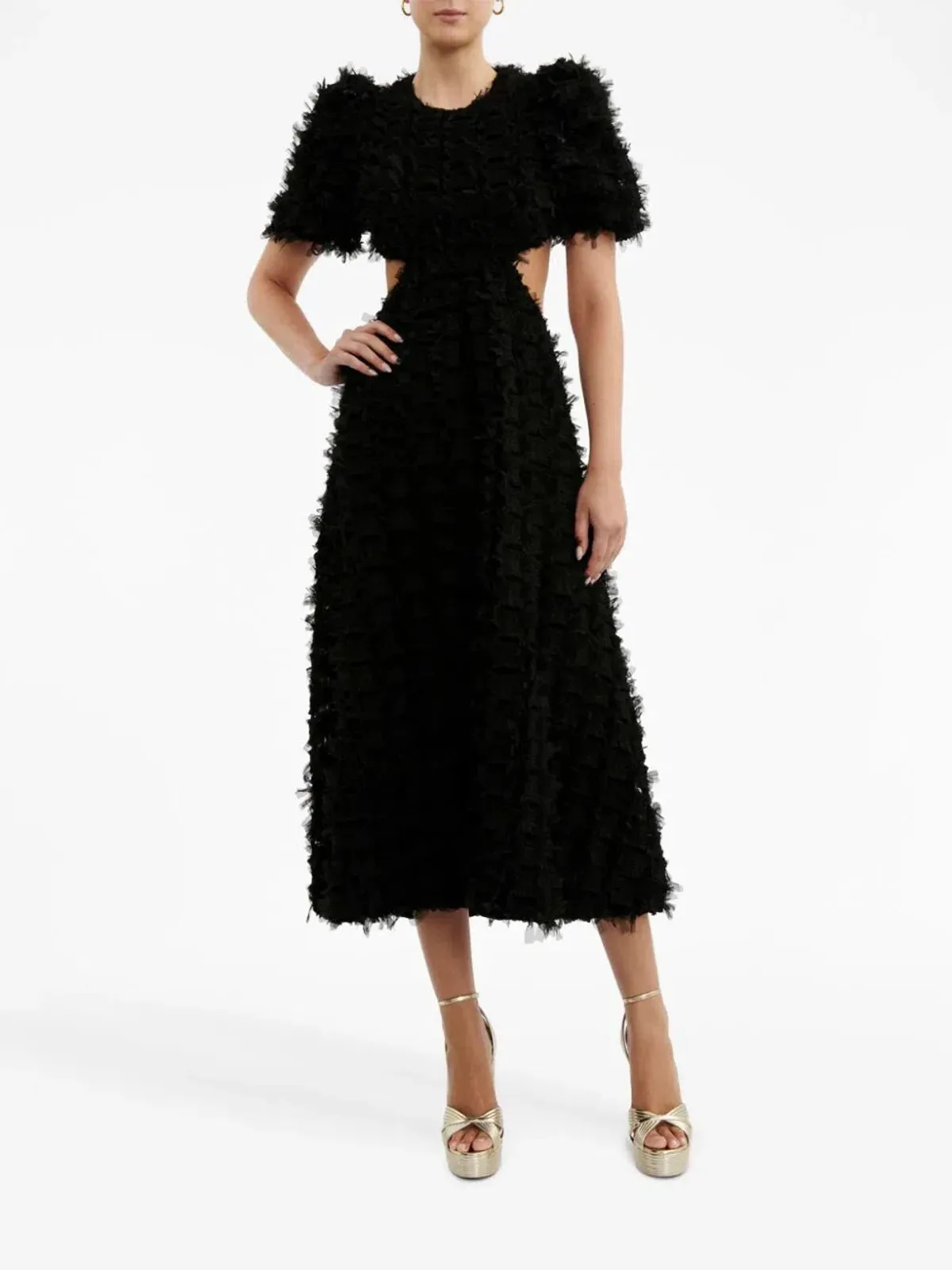 Rebecca Vallance Cherie Amour Puff Sleeve Midi Dress Black Size 10 - Image 1