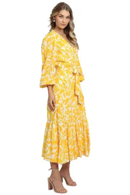 Rebecca Vallance Limoncello Midi Dress Print Yellow Size 6 for rent on The Volte - image 1