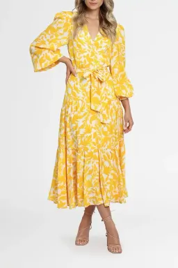 Rebecca Vallance Limoncello Midi Dress Print Yellow Size 6 for rent on The Volte - image 2