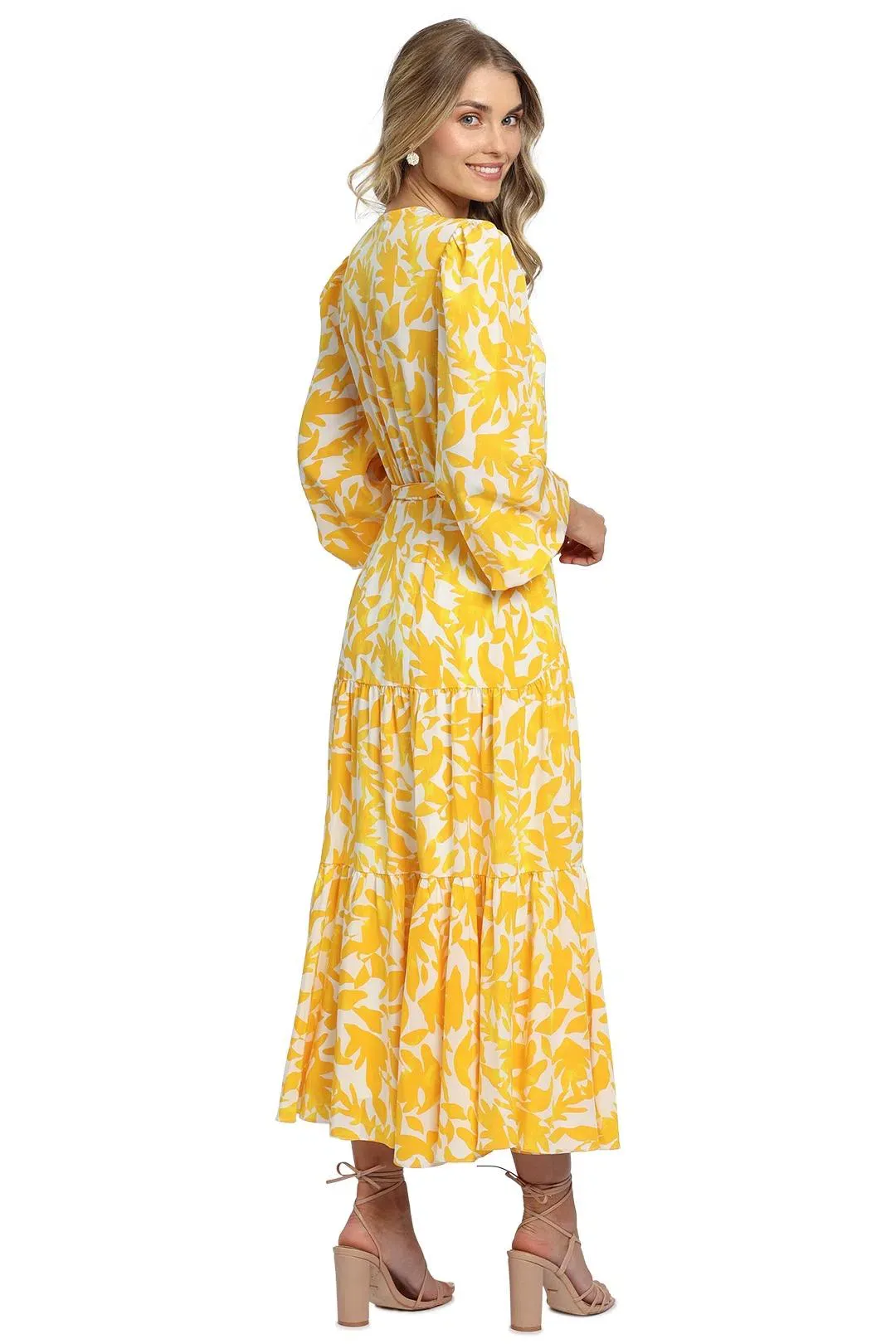 Rebecca Vallance Limoncello Midi Dress Print Yellow Size 6 for rent on The Volte - main image