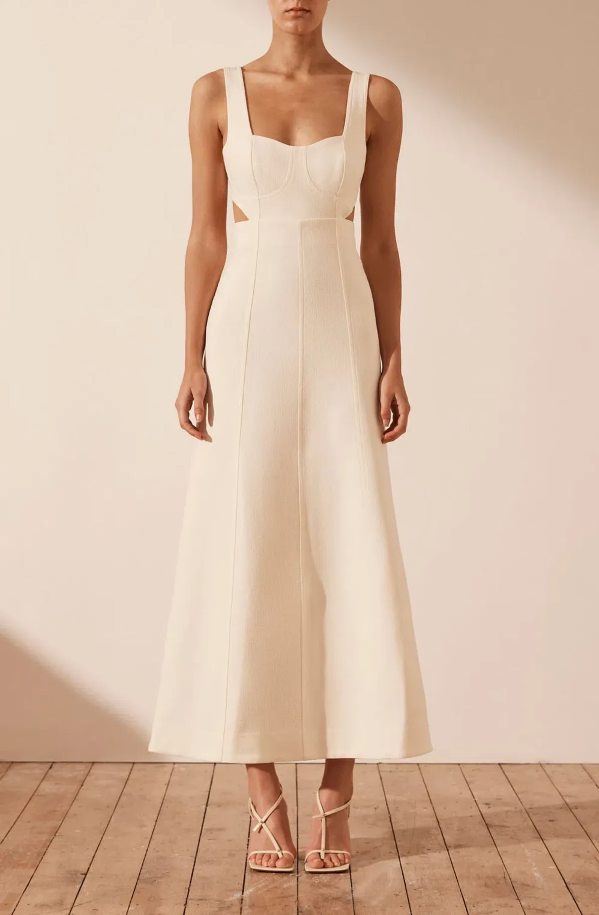 Shona Joy Amura Bustier Midi Dress In Cream Size 6 - Image 1