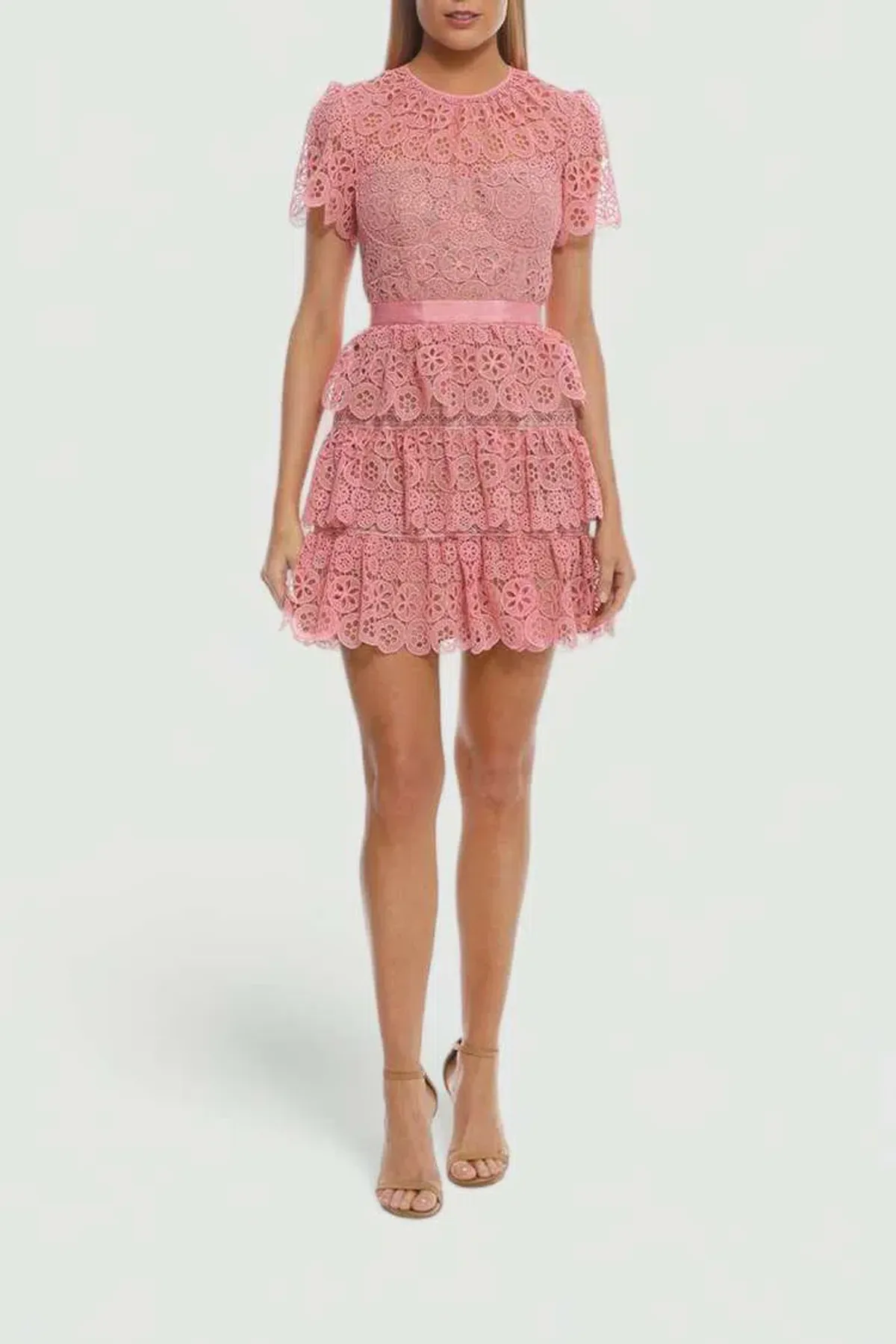Self Portrait Pink Tiered Dress Pink Size 10 for rent on The Volte - main image