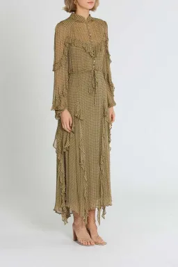 Shona Joy Eleonora Drawstring Frill Midi Dress Olive Khaki Print Size 14 for rent on The Volte - image 2