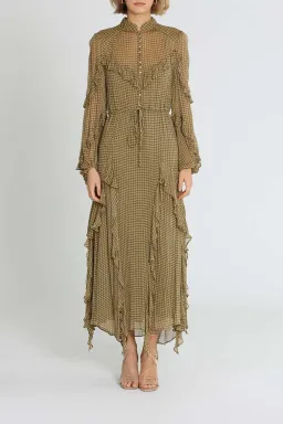 Shona Joy Eleonora Drawstring Frill Midi Dress Olive Khaki Print Size 14 for rent on The Volte - image 1
