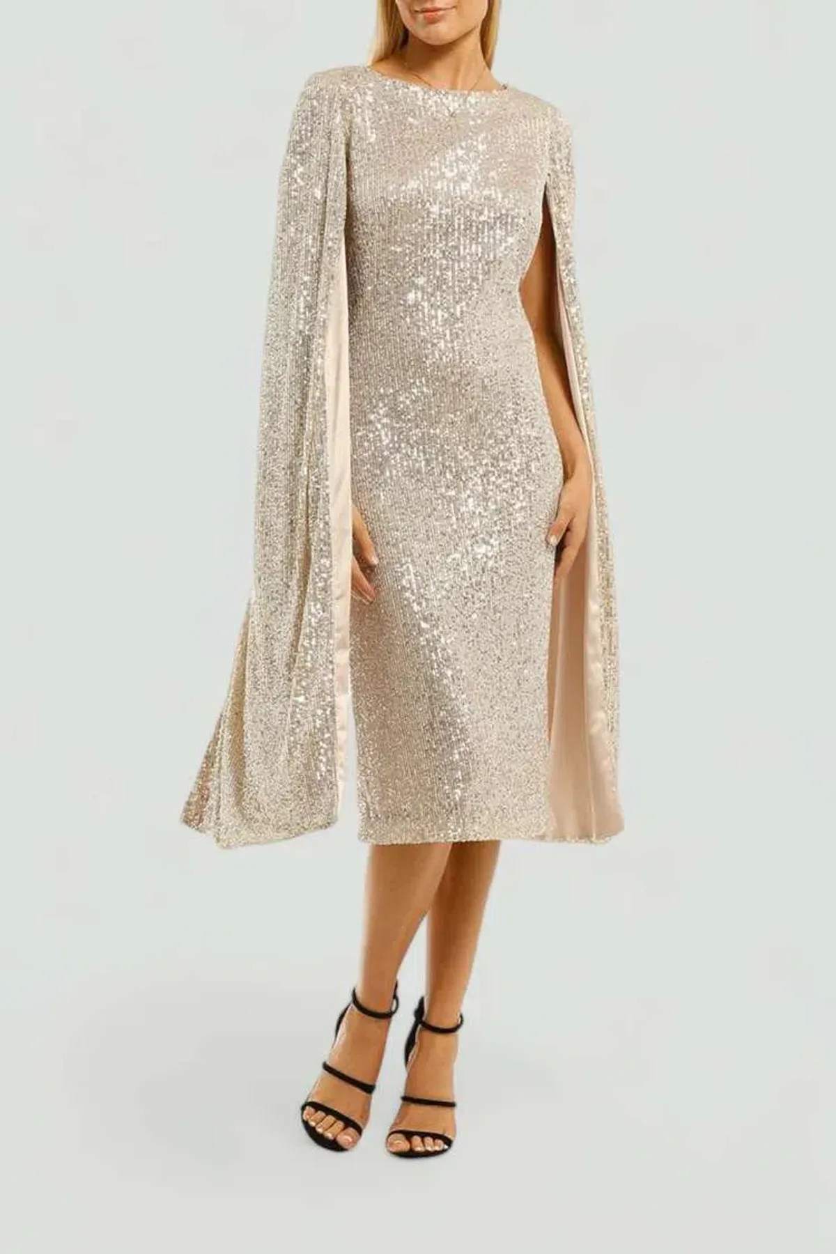 Trelise Cooper This Changes Everything Dress Champagne Sequins Beige Silver Size 16 - Image 1