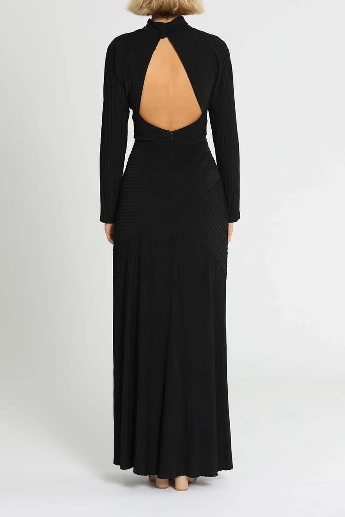Tadashi Shoji Seneca Open Back Pintuck Gown Black Size 12 - Image 3