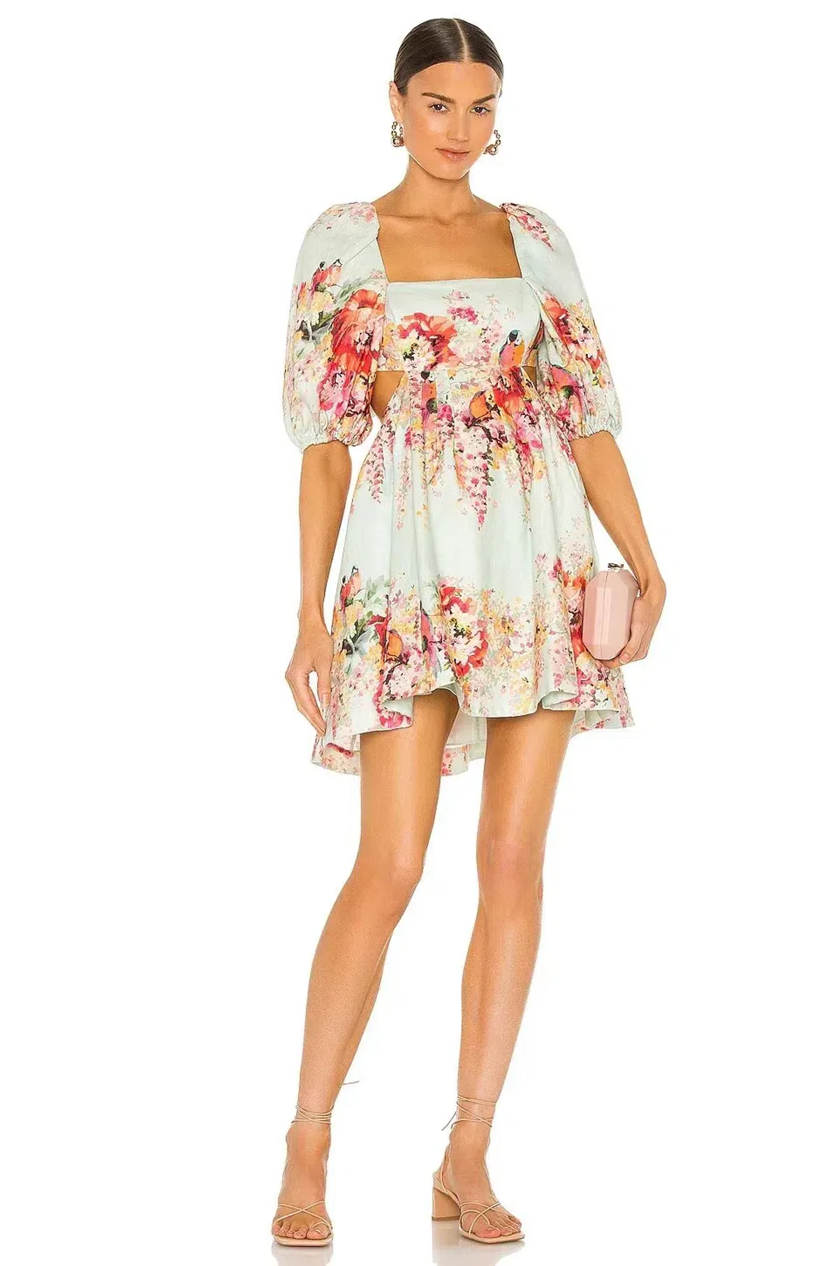 Zimmermann The Mae Cut Out Mini Dress in Mint Florasize 3 /Au for rent on The Volte - main image