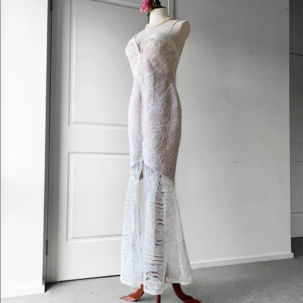 Sheike Lunar Lace Maxi Dress Ivory Size 12 - Image 2