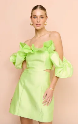 Alemais Suzi Off Shoulder Mini Dress Chartreuse Size 8 for rent on The Volte - image 2