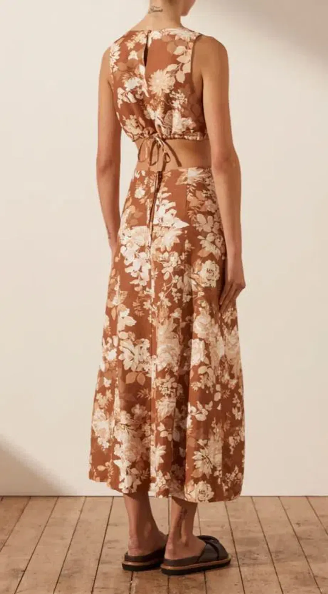 Shona Joy Capucine Linen Panelled Flare Midi Dress Floral Size 6 for rent on The Volte - main image