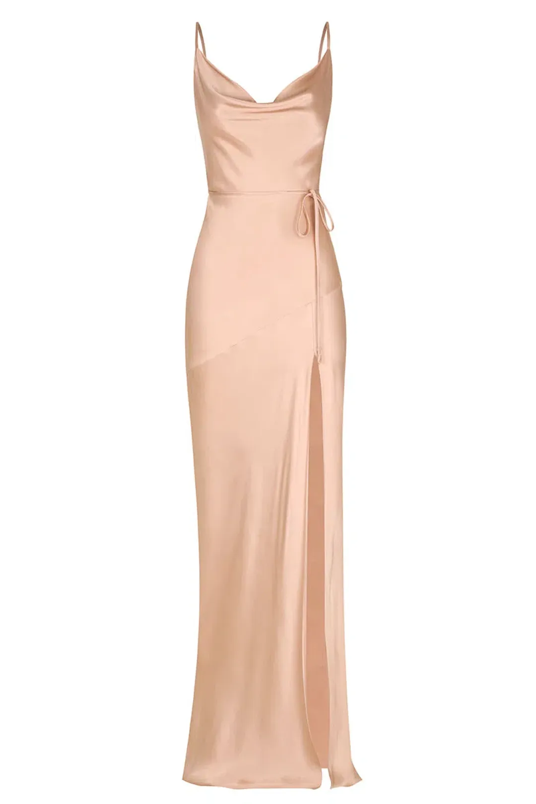 Shona Joy La Lune Bias Cowl Maxi Dress with Split and Tie in Desert Rose Size 16 for rent on The Volte - main image