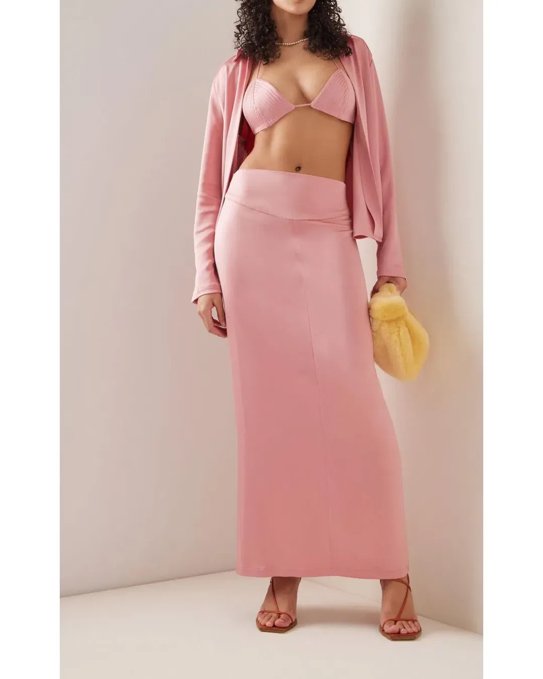 Paris Georgia Sateen Shirt, Marta Bra and Staple Skirt Set Pink Size 6 for rent on The Volte - main image