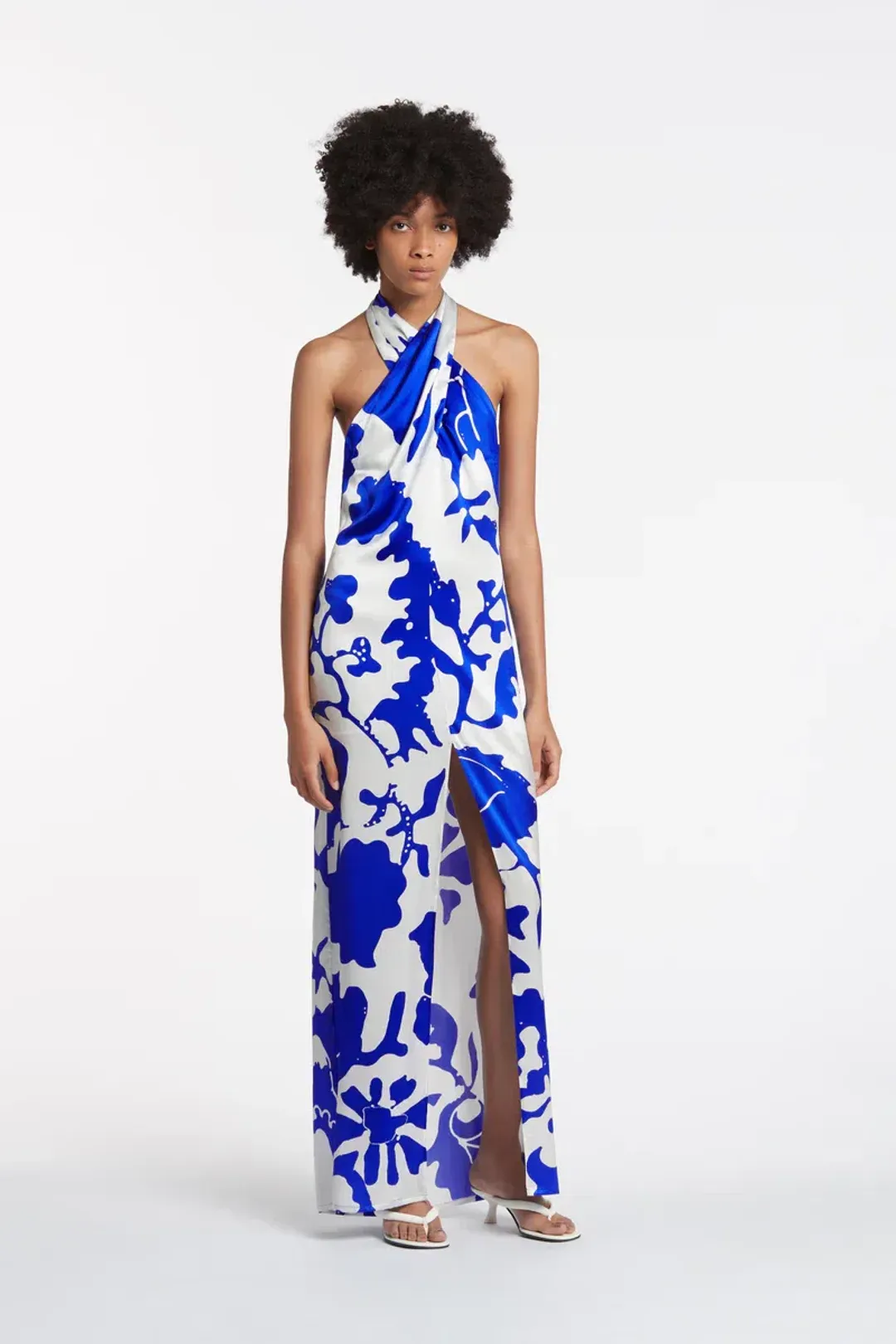 Sir the Label Esme Halter Silk Maxi Dress Blue Print Size 3 / AU 12 for rent on The Volte - main image