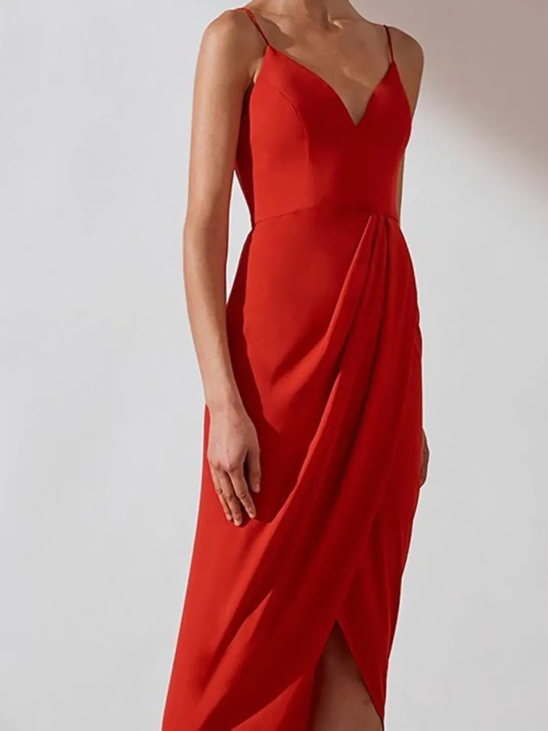 Shona Joy Core Cocktail Draped Maxi Dress Red Size 14 for rent on The Volte - main image