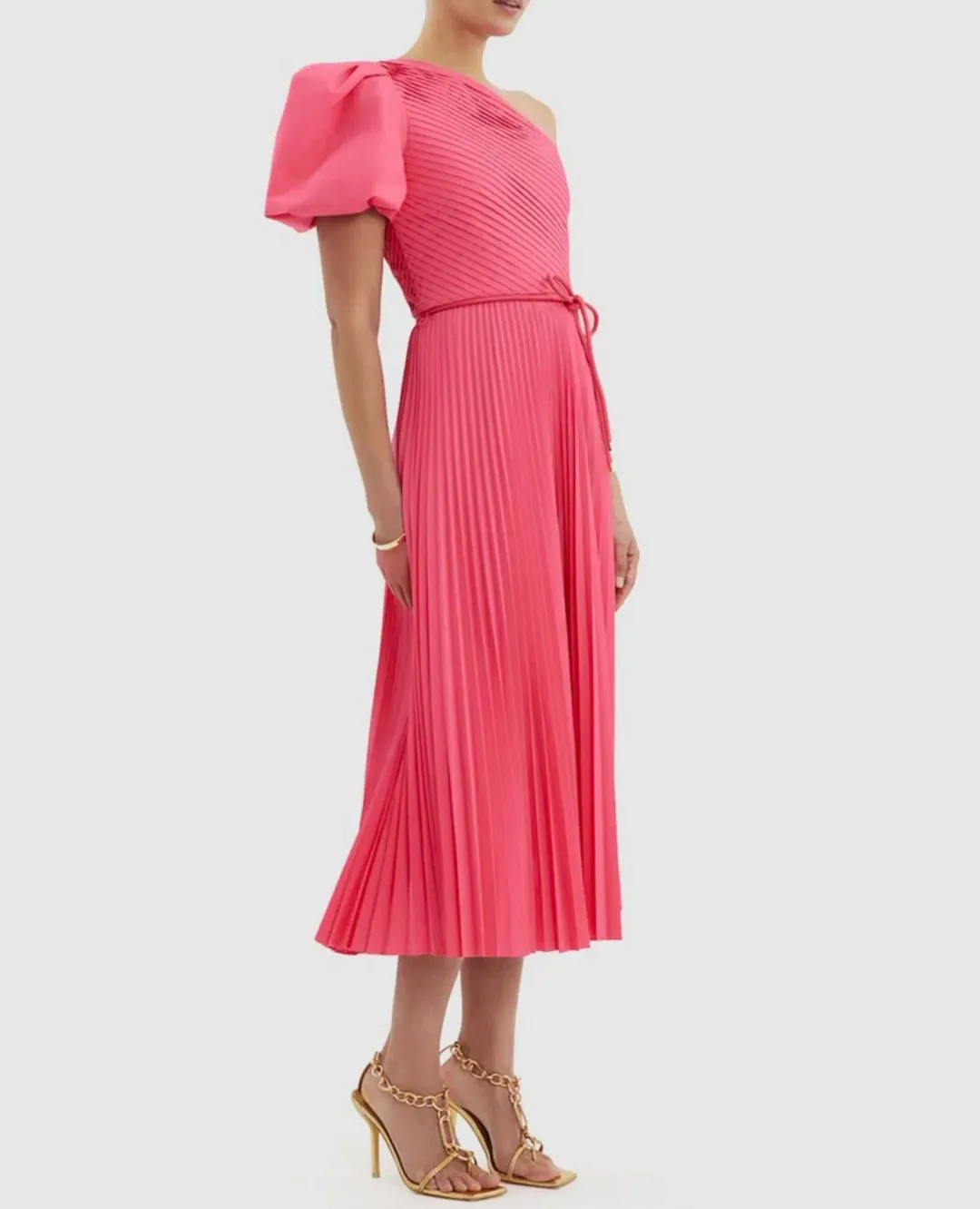 Rebecca Vallance Rosa One Shoulder Midi Dress Pink Size 12 for rent on The Volte - main image