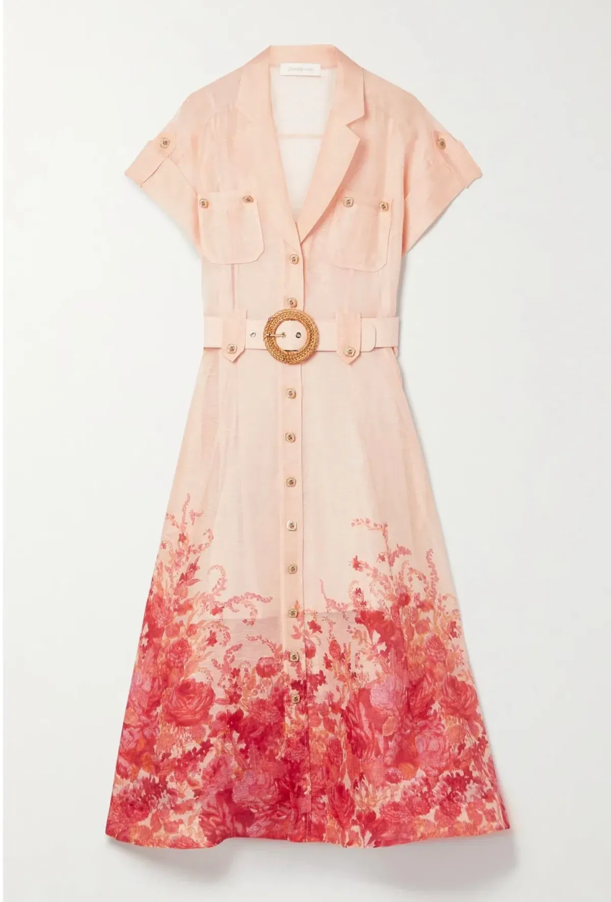 Zimmermann High Tide Midi Shirtdress Pink Ikat Floral Size 2/12 - Image 3