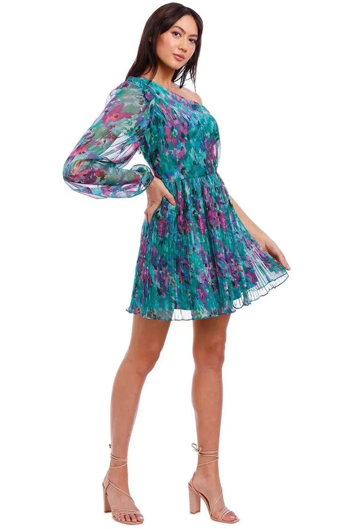 Talulah Barcelona Nights Mini Dress Watercolour Floral Print Green Print Size 10 - Image 1