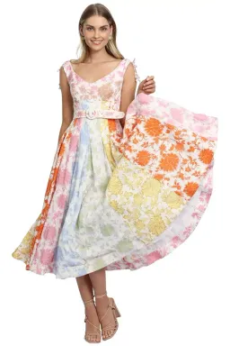 Zimmermann Postcard Spliced Midi Dress Multi Print Size 10 AU for rent on The Volte - image 4