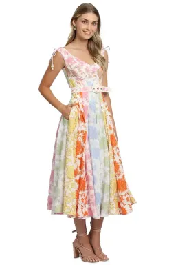Zimmermann Postcard Spliced Midi Dress Multi Print Size 10 AU for rent on The Volte - image 1