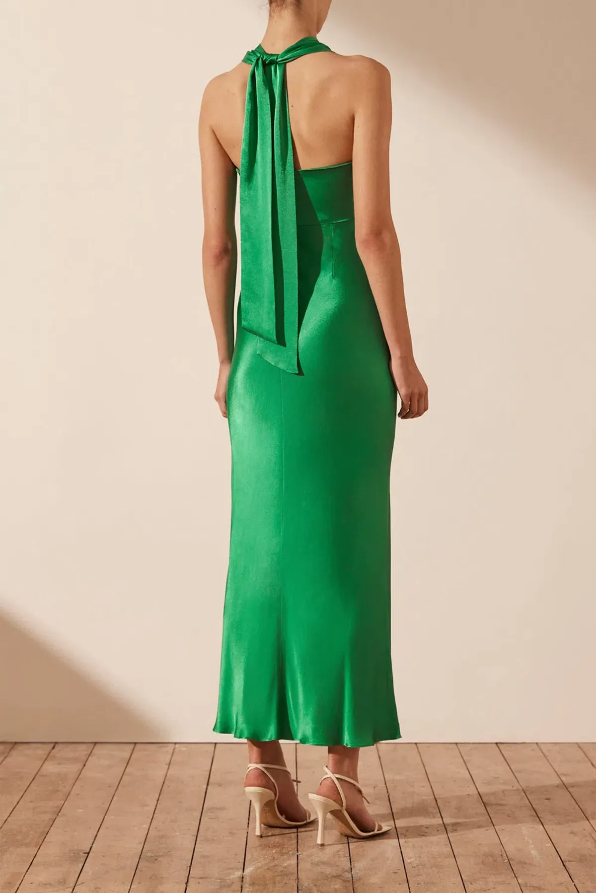 Shona Joy Lana Ruched Halter Midi Dress in Tree Green Size 10 - Image 4