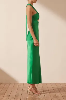 Shona Joy Lana Ruched Halter Midi Dress in Tree Green Size 10 for rent on The Volte - image 2