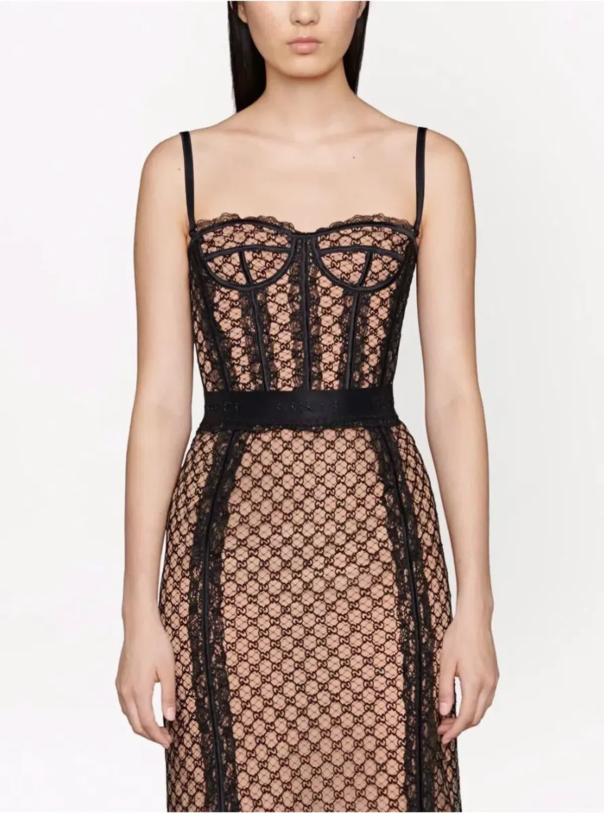 Gucci GG Mesh Lace Corset & Skirt Set Print Size S/8 - Image 2