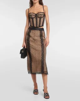 Gucci GG Mesh Lace Corset & Skirt Set Print Size S/8 for rent on The Volte - image 1
