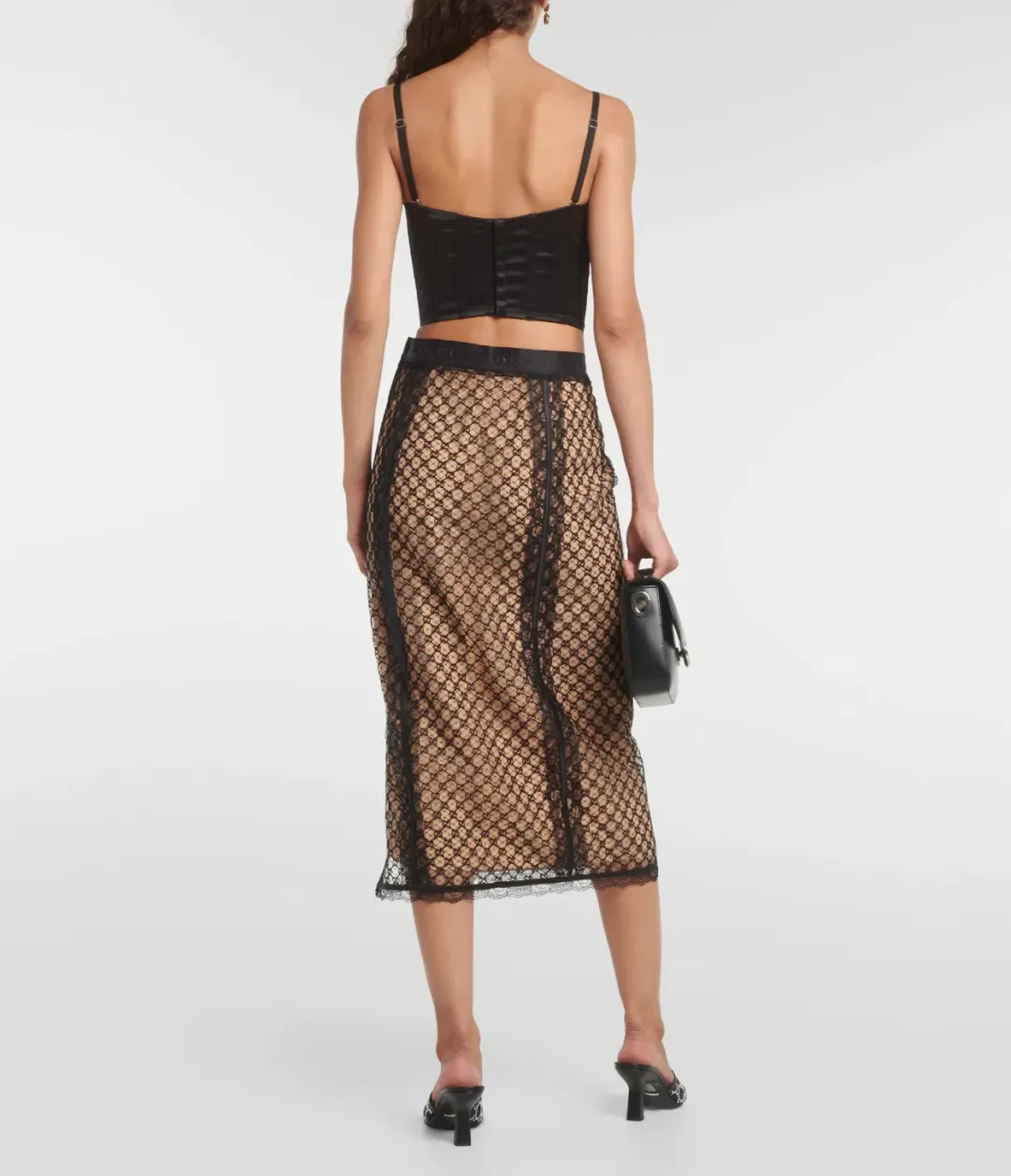 Gucci GG Mesh Lace Corset & Skirt Set Print Size S/8 for rent on The Volte - main image