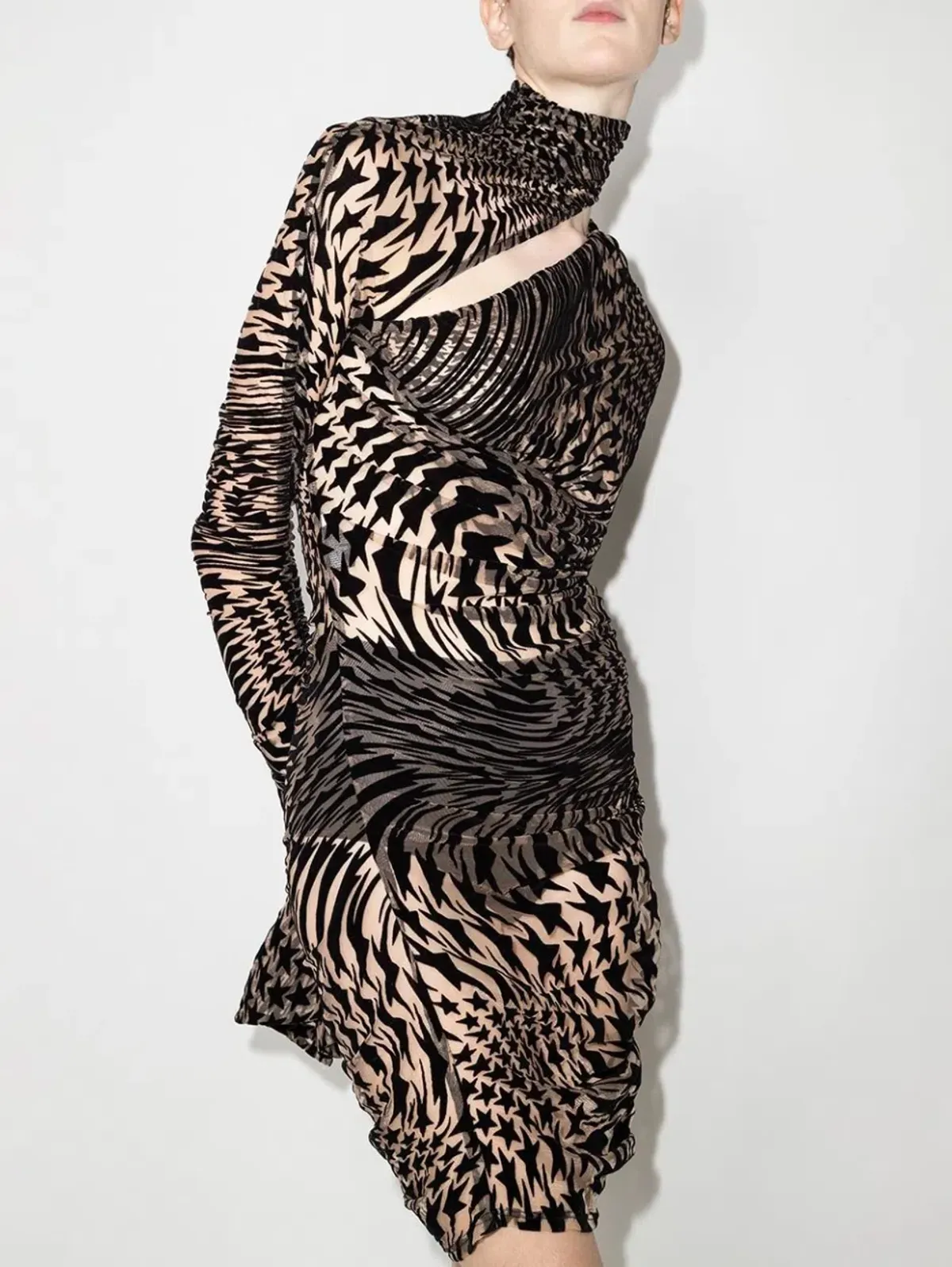 Mugler Star Print Cut-Out Dress Size S/Au 8 - Image 4