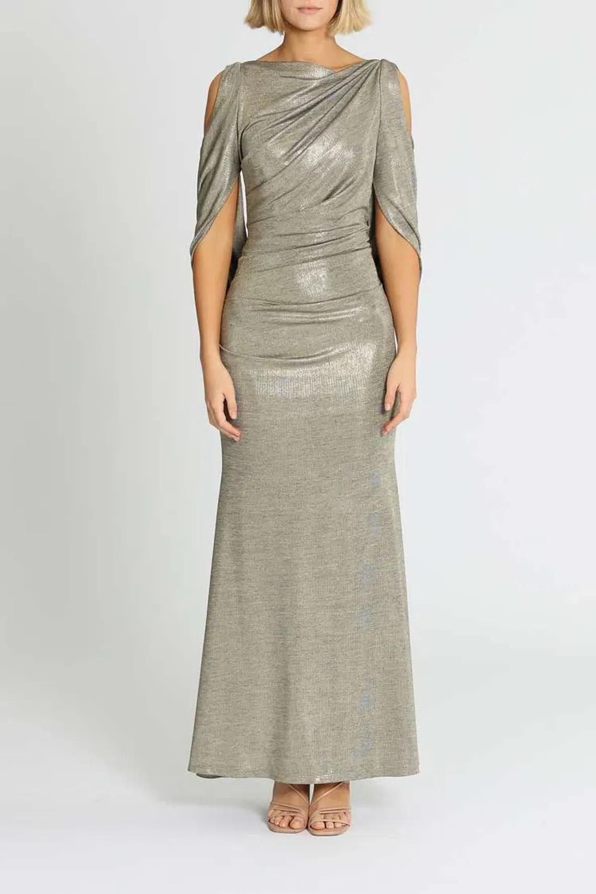 Montique Lana Metallic Gown Gold Size 14 - Image 1