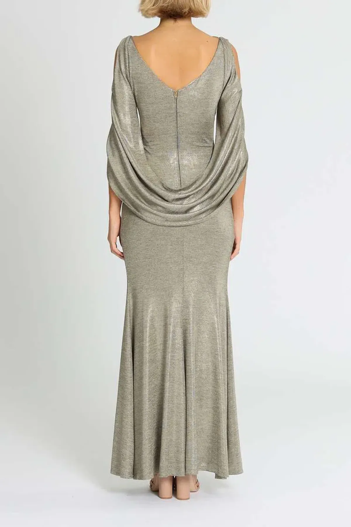 Montique Lana Metallic Gown Gold Size 14 - Image 3