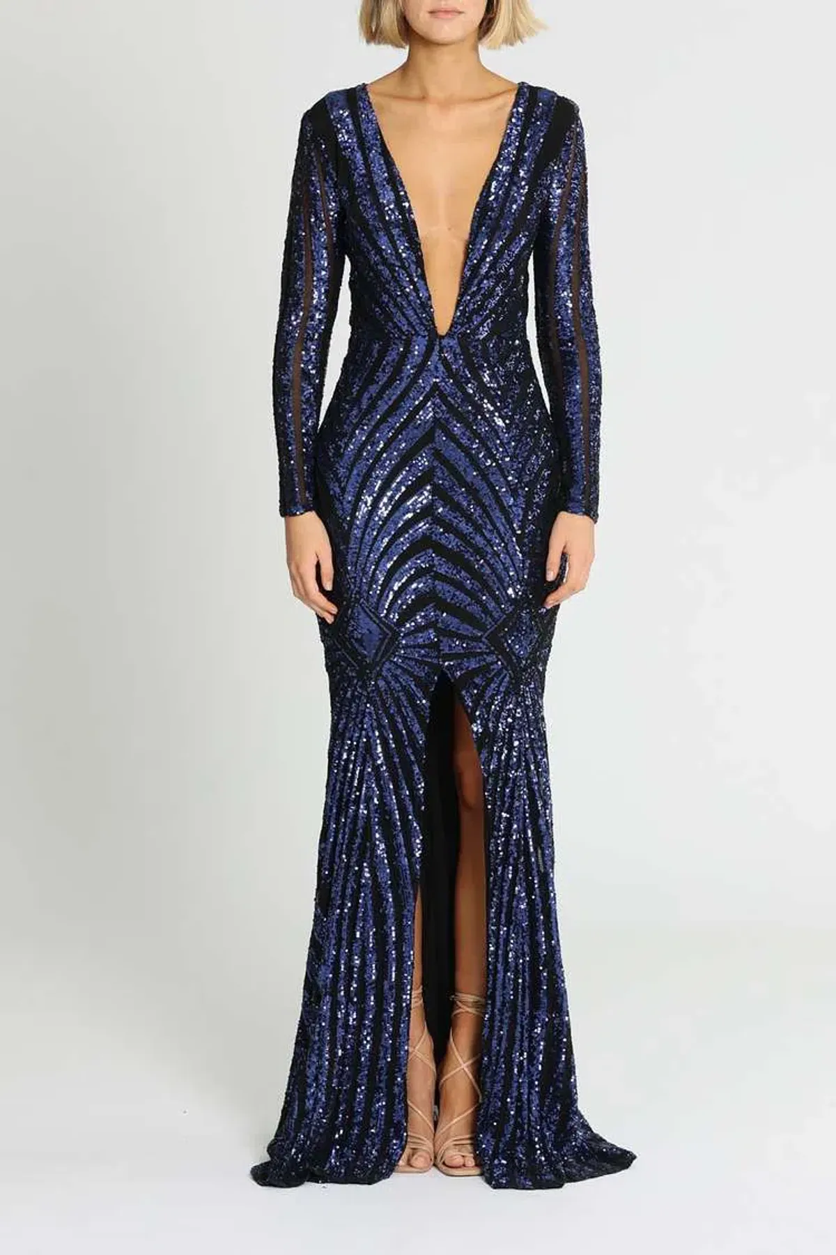 Ae'lkemi Art Deco Sequin Gown Navy Size 10 for rent on The Volte - main image